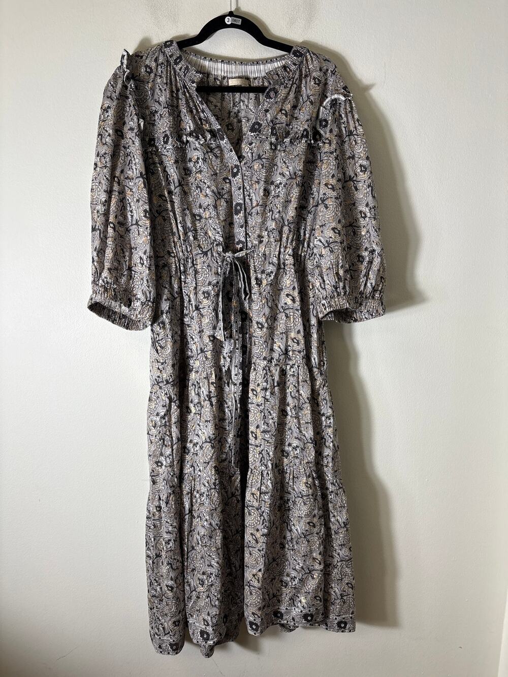 Lola Austrailia Black And Gold Block Print Maxi Dress Sz L